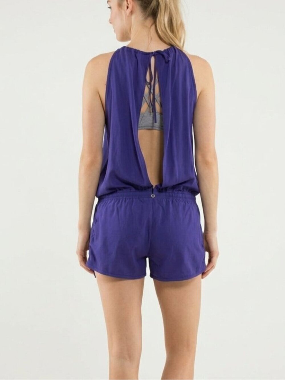 Lululemon Royal Blue TENCEL Halter Tie Back Romper Open Back Size 6 0569 - Picture 2 of 9